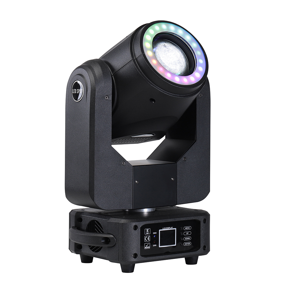 Factory supply 150W LED mini moving head spot light with led backgrounp light dmx stage lighting