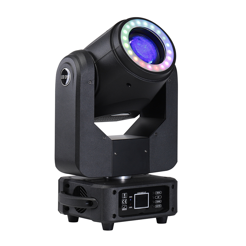 Factory supply 150W LED mini moving head spot light with led backgrounp light dmx stage lighting